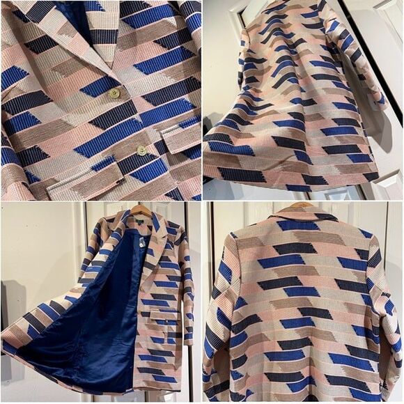 C. Wonder Christian Siriano Geometric Embroidered Knee Length Blazer Coat Jacket - Picture 3 of 12